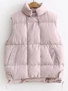 Romwe Pink Stand Collar High Low Padded Vest