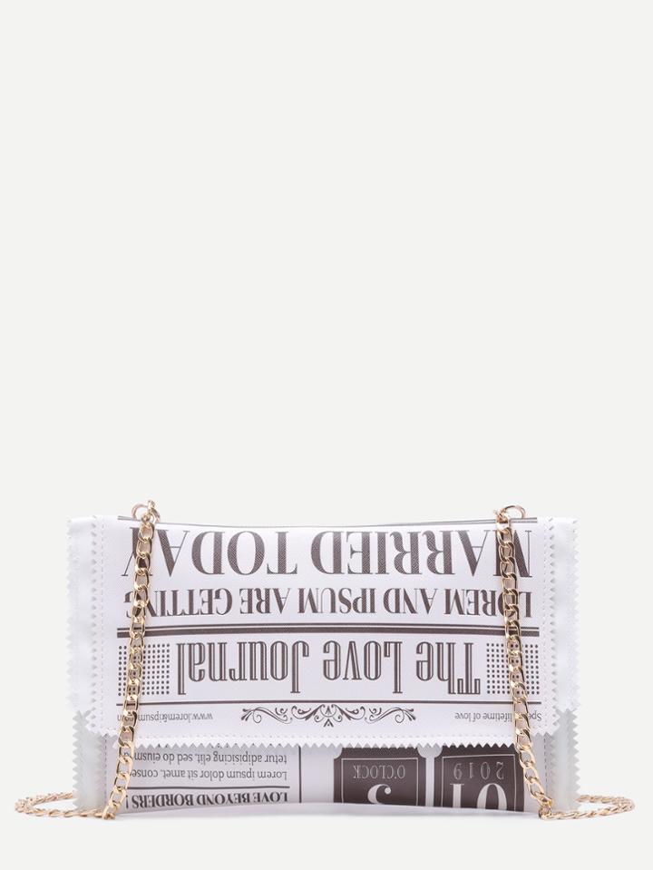 Romwe White Print Pu Candy Chain Bag