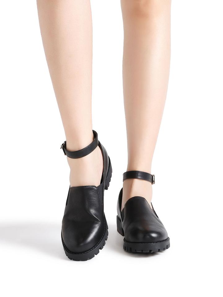 Romwe Black Ankle Strap Pu Shoes