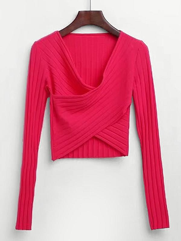 Romwe Crossover Rib Crop Knitwear