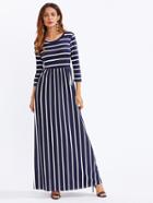 Romwe Contrast Stripe Full Length Dress