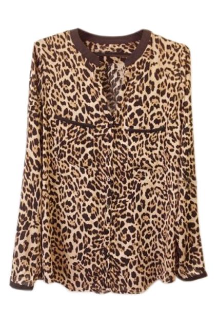 Romwe Romwe Contrast Trimming Leopard Print Shirt