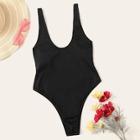Romwe Open Back High Leg One Piece Swimsuit