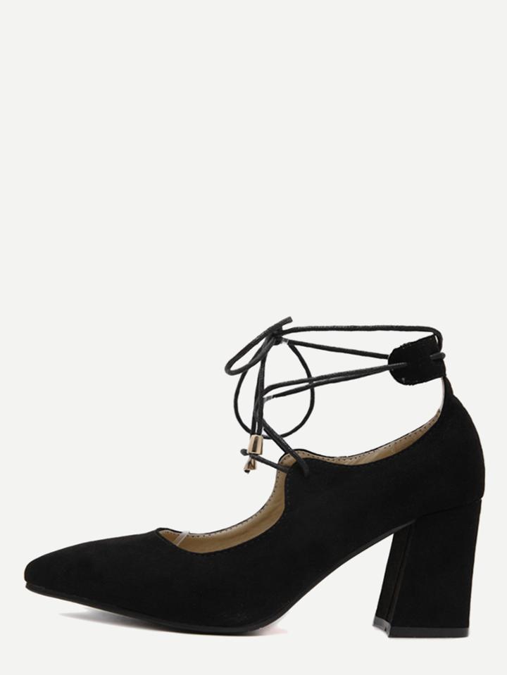 Romwe Black Faux Suede Lace Up Pointed Toe Shoes