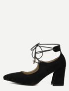 Romwe Black Faux Suede Lace Up Pointed Toe Shoes