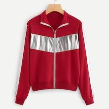 Romwe Contrast Panel Zipper Jacket