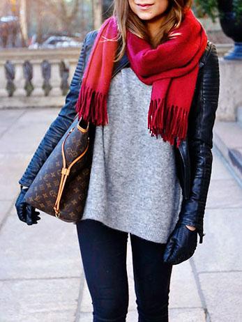 Romwe Classic Tassel Maroon Scarf