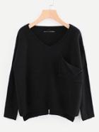 Romwe Laddering Slit Back Pocket Stepped Hem Jumper