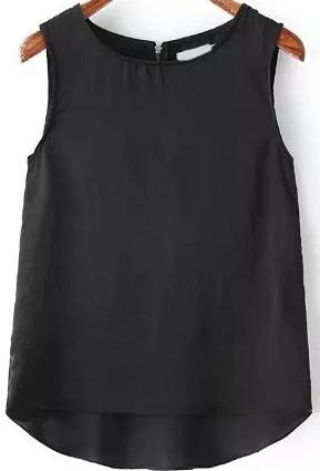 Romwe Dip Hem Back Zipper Black Tank Top