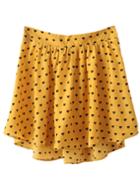 Romwe Yellow Elastic Waist Asymmetrical Hem Hearts Printed Skirt