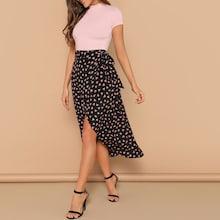 Romwe Waist Knot Asymmetrical Hem Heart Print Skirt