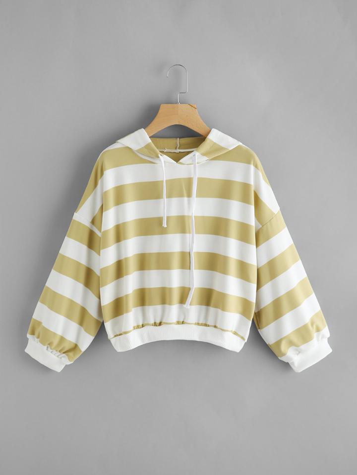 Romwe Drop Shoulder Wide Striped Hoodie