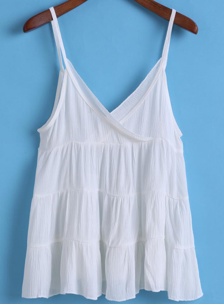 Romwe Spaghetti Strap Loose White Cami Top