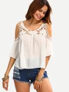 Romwe Open Shoulder Contrast Lace Crochet Top