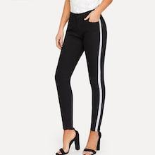Romwe Striped Side Pocket Patched Jeans
