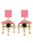 Romwe Pink Enamel Eye Shape Women Hanging Stud Earrings