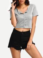 Romwe Front Buttoned Crop Blouse