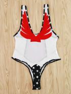 Romwe Wing & Star Pattern Mesh Swimsuit