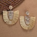 Romwe Stone Detail With Fringe Accent Drop Earrings