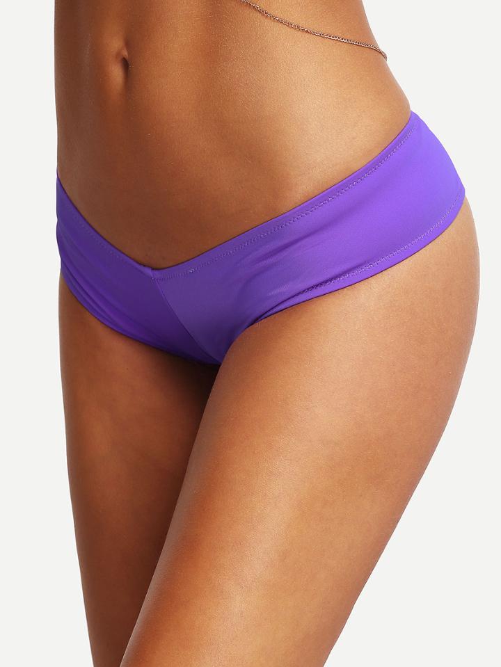 Romwe Plain Shirred Low Rise Bikini Bottom