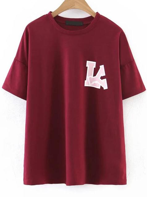 Romwe Red Letter Print Casual T-shirt