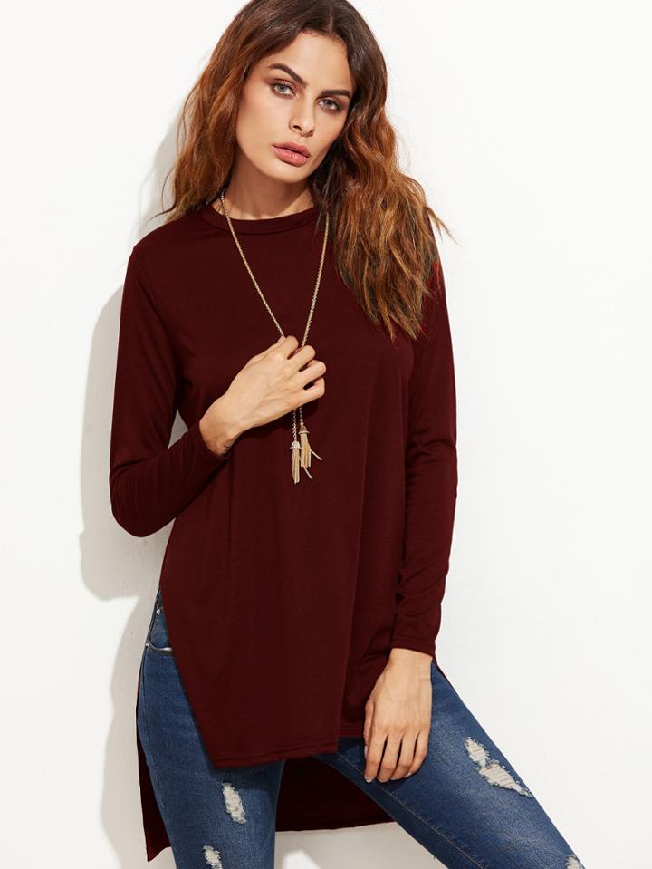 Romwe Slit Side Dip Hem T-shirt
