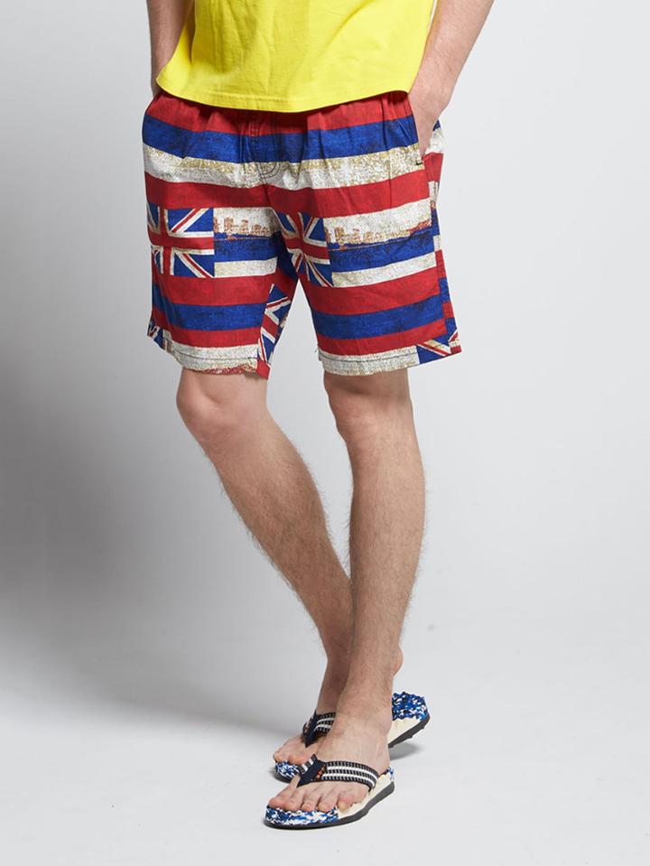 Romwe Men Uk Flag Print Drawstring Short