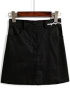Romwe High Waist Embroidered Black Skirt