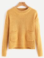 Romwe Ginger Dropped Shoulder Seam Dual Pocket Front Sweater