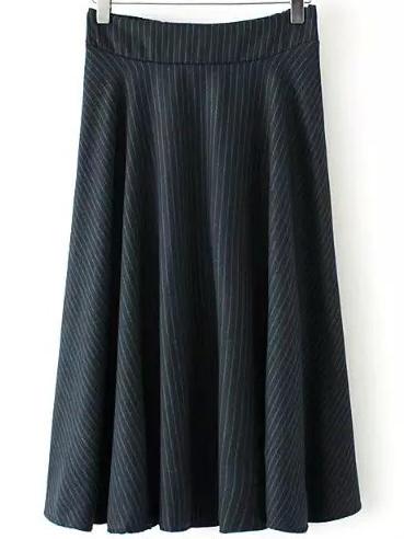 Romwe Elastic Waist Vertical Striped Pleated Green Skirt
