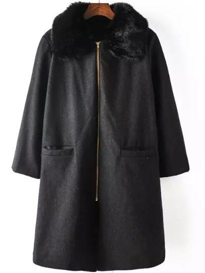 Romwe Lapel Zipper Pockets Long Coat