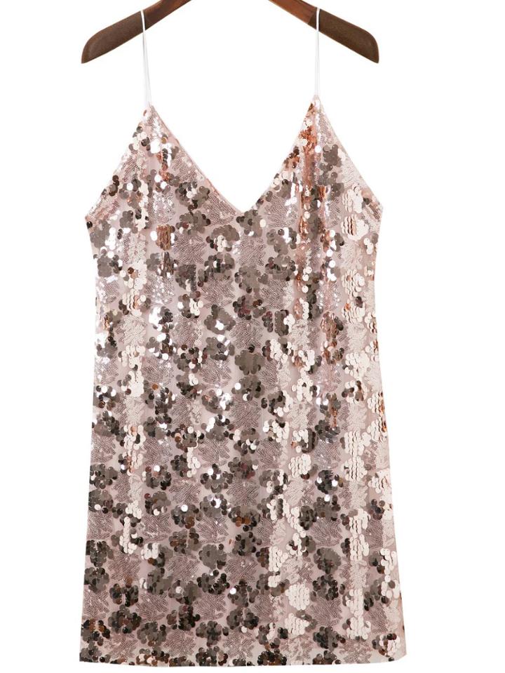 Romwe Gold Sequin Mini Cami Dress