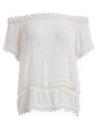 Romwe Off-the-shoulder Lace Trimmed Top