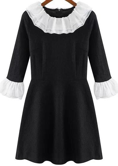 Romwe Contrast Collar Chiffon Flouncing Dress