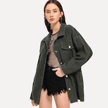 Romwe Corduroy Raw Hem Drop Shoulder Outerwear