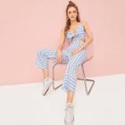 Romwe Striped Knot Detail Top With Pants