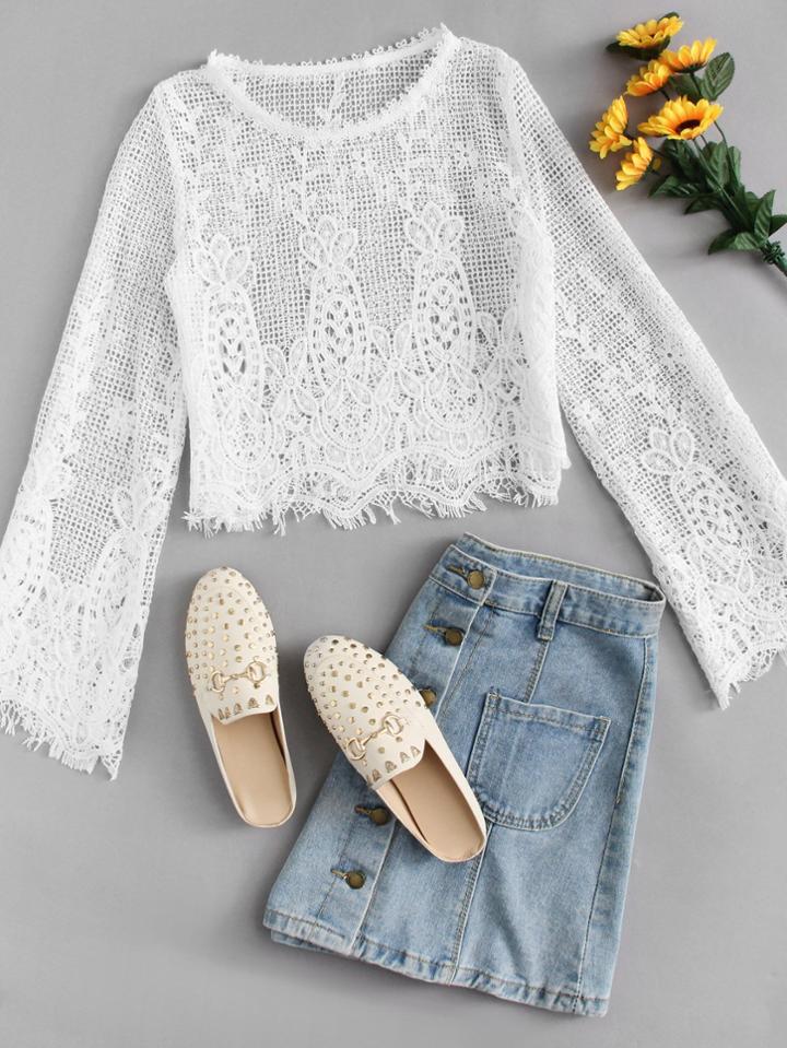 Romwe Lace Stand Neck Crop Top