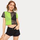 Romwe Two Tone Mesh Tee