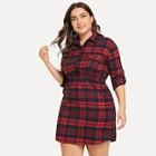 Romwe Plus Plaid Roll-up Sleeve Dress