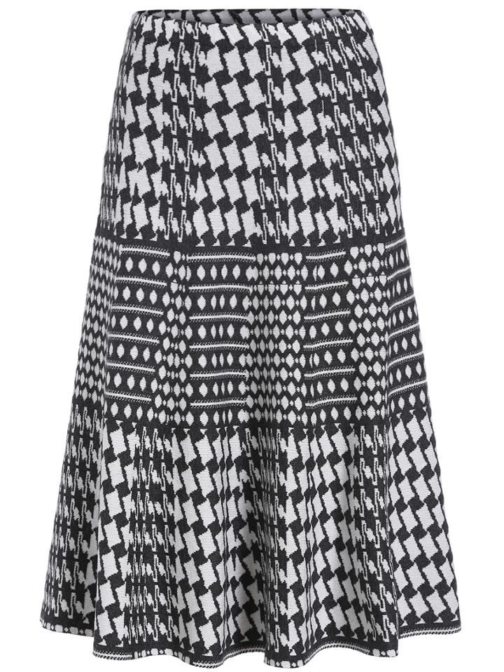 Romwe Elastic Waist Houndstooth Knit Pleated Skirt