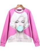 Romwe Beauty Print Crop Rose Red Sweatshirt