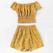 Romwe Plus Off Shoulder Calico Print Top With Shorts