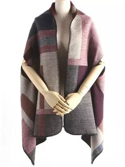 Romwe Plaid Burgundy Scarf