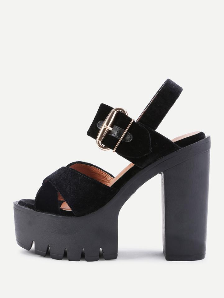 Romwe Buckle Design Platform High Heeled Sandals