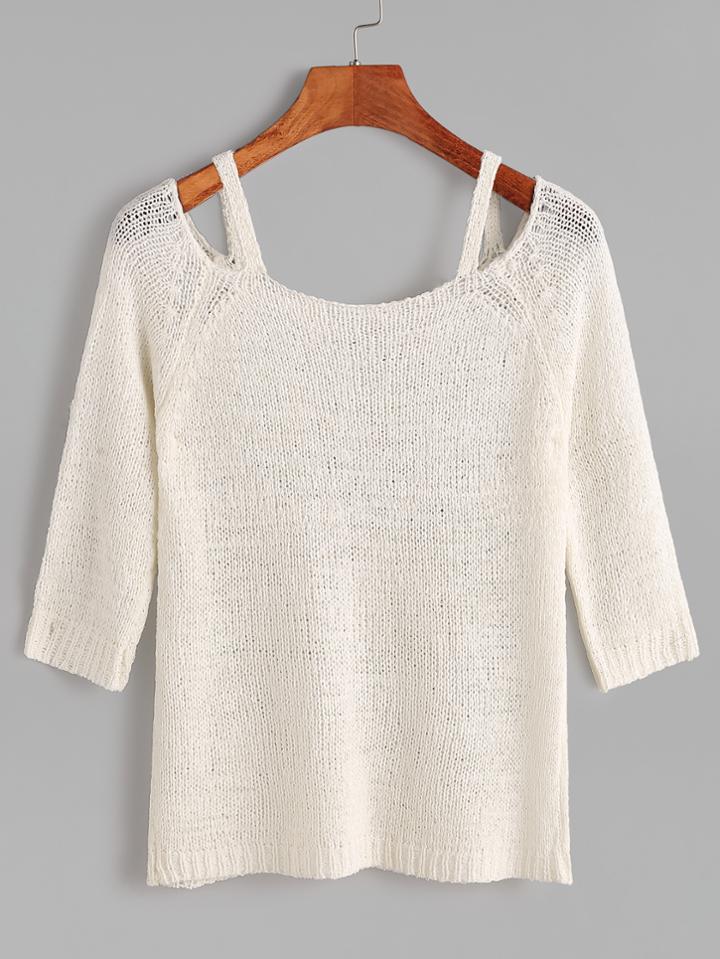 Romwe White Cut Out Scoop Neck Sweater