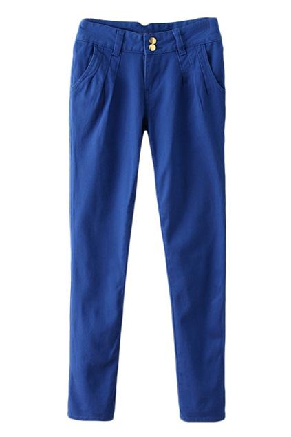 Romwe High-waisted Sheer Blue Casual Pants