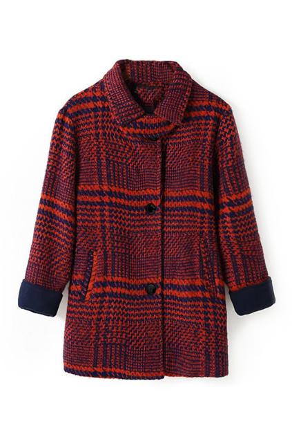 Romwe Single-breasted Check Print Coat