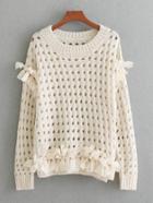 Romwe Mesh Knot Hollow Out Jumper Sweater
