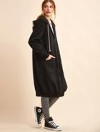 Romwe Black Hooded Zipper Long Sweatshirt With Pockets