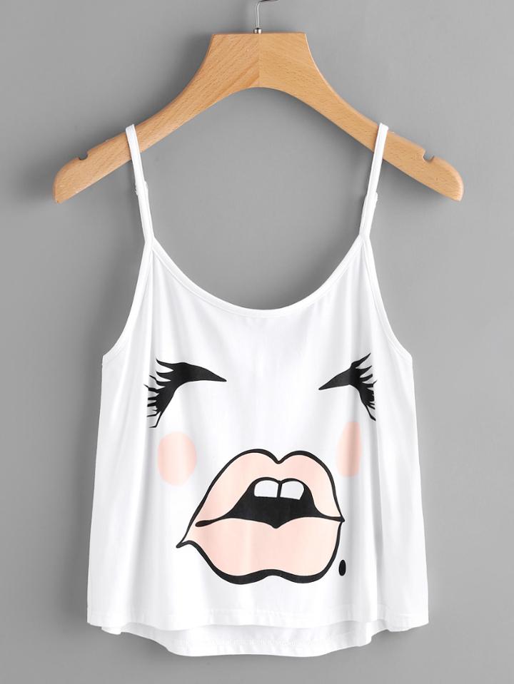 Romwe Cartoon Face Print Cami Top